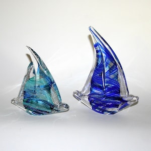 Memorial Glass Sailboat Sculpture, Cremation Ashes, Pet, Contact Us at www.kevinfultonglass.com For Other