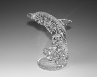 Memorial Glass Leaping Dolphin, Cremation Ashes, Pet, Contact Us at www.kevinfultonglass.com For Other