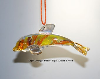 Memorial Glass Dolphin Ornament/Suncatcher, Cremation Ashes, Pet, Contact Us at www.kevinfultonglass.com For Other