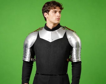 Mens Premium Handmade Medieval Knight Pauldrons & Gorget, Steel Shoulder Armor Set, Renaissance Warrior LARP Outfit