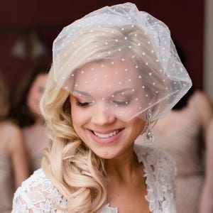 Ivory Bird cage Veil, Polka Dot Veil, Tulle Birdcage Veil with polka dots, retro ivory veil bridal accessories