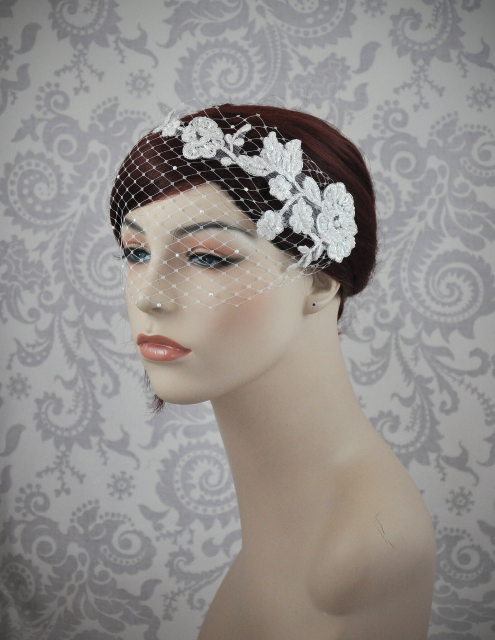 Birdcage Veil Bird Cage Veil Lace Bandeau Veil With Pearls Etsy