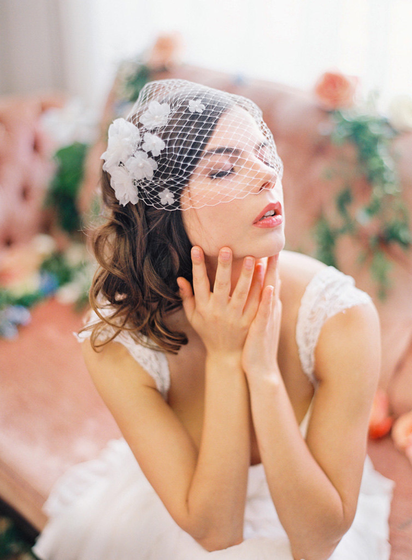 Birdcage Veil With Silk Flowers Unique Bird Cage Veil With Etsy