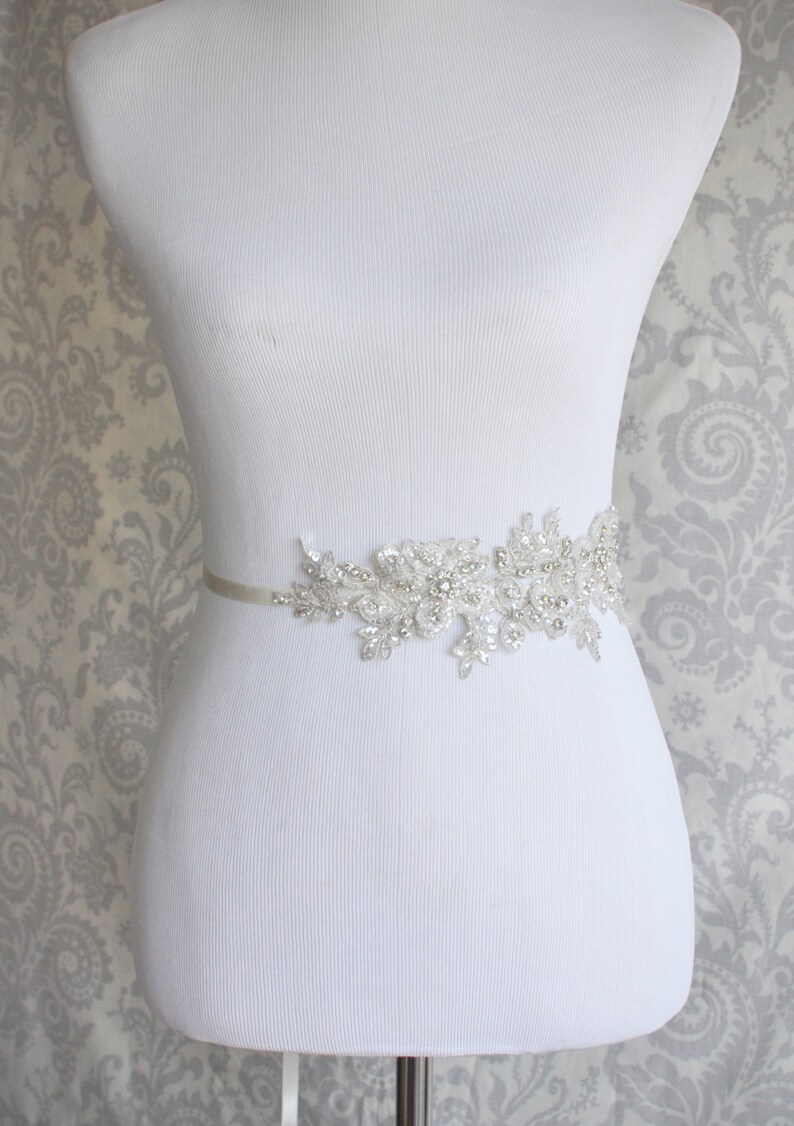 Crystal Sash Rhinestone Bridal Sash on Floral Lace Silver Etsy