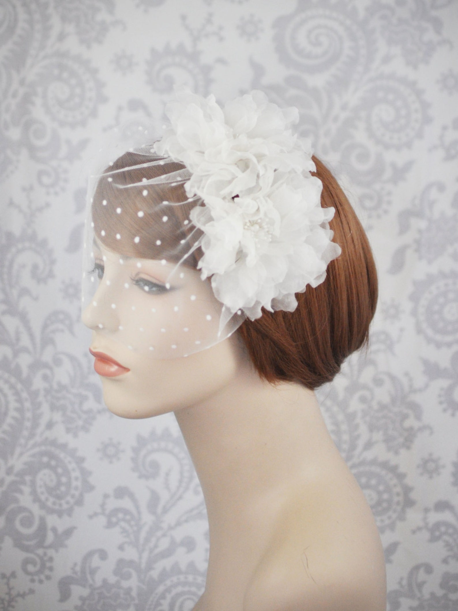 Polka Dot Birdcage Veil With Silk Organza Flowers Bird Cage Etsy