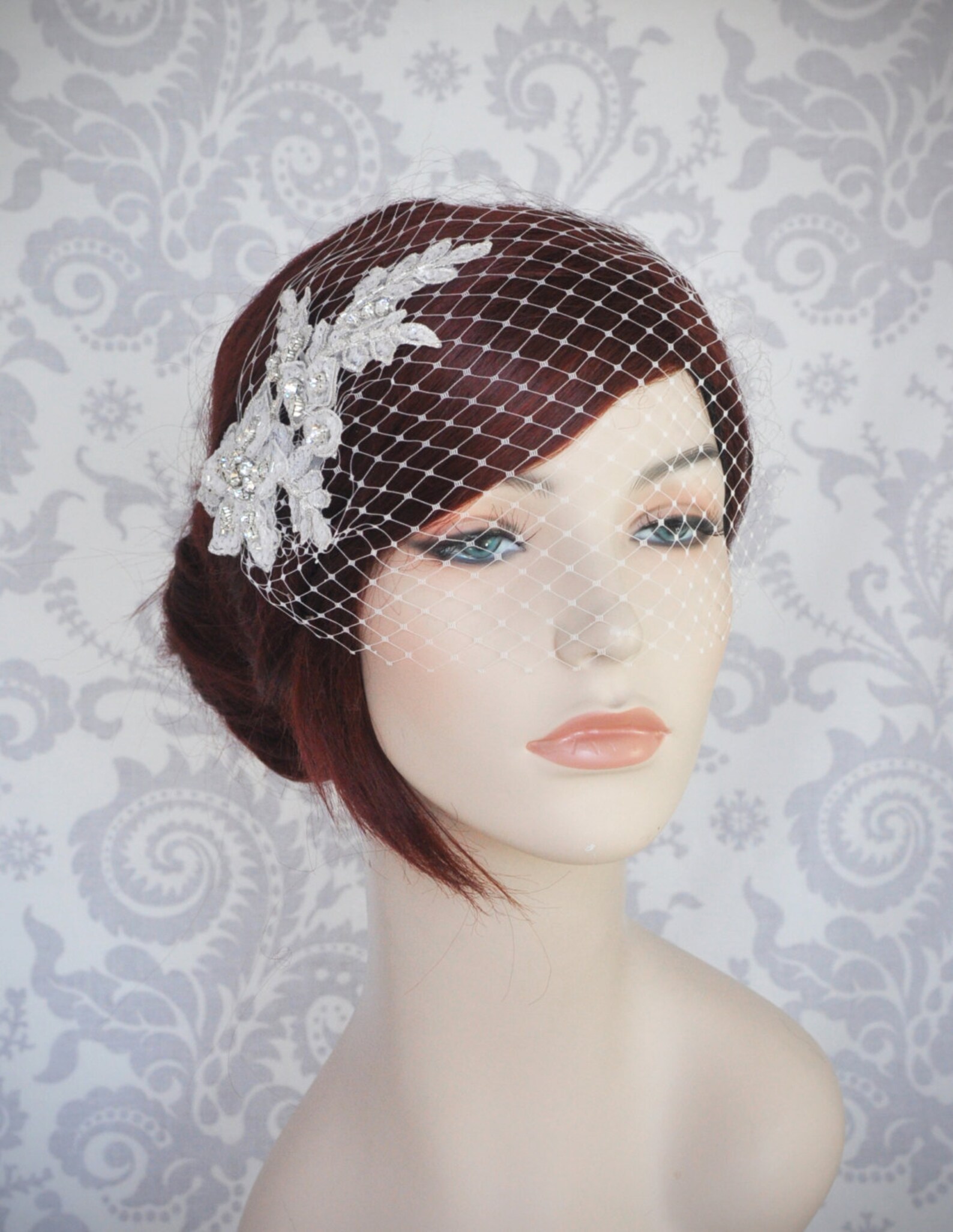 Birdcage Veil With Lace and Crystals//birdcage Veil With Etsy