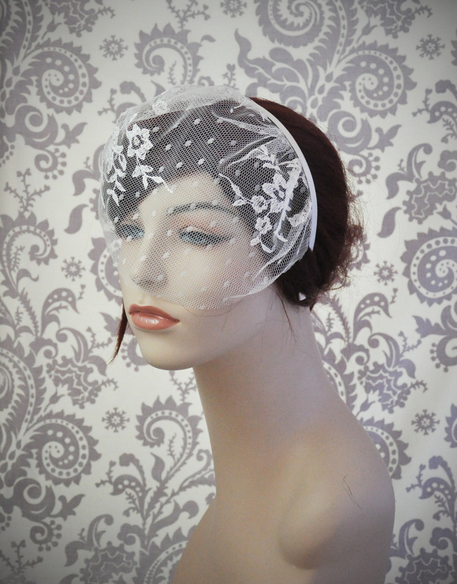 Lace Birdcage Veil W/ Polka Dots Satin Headband Veil W/ Etsy