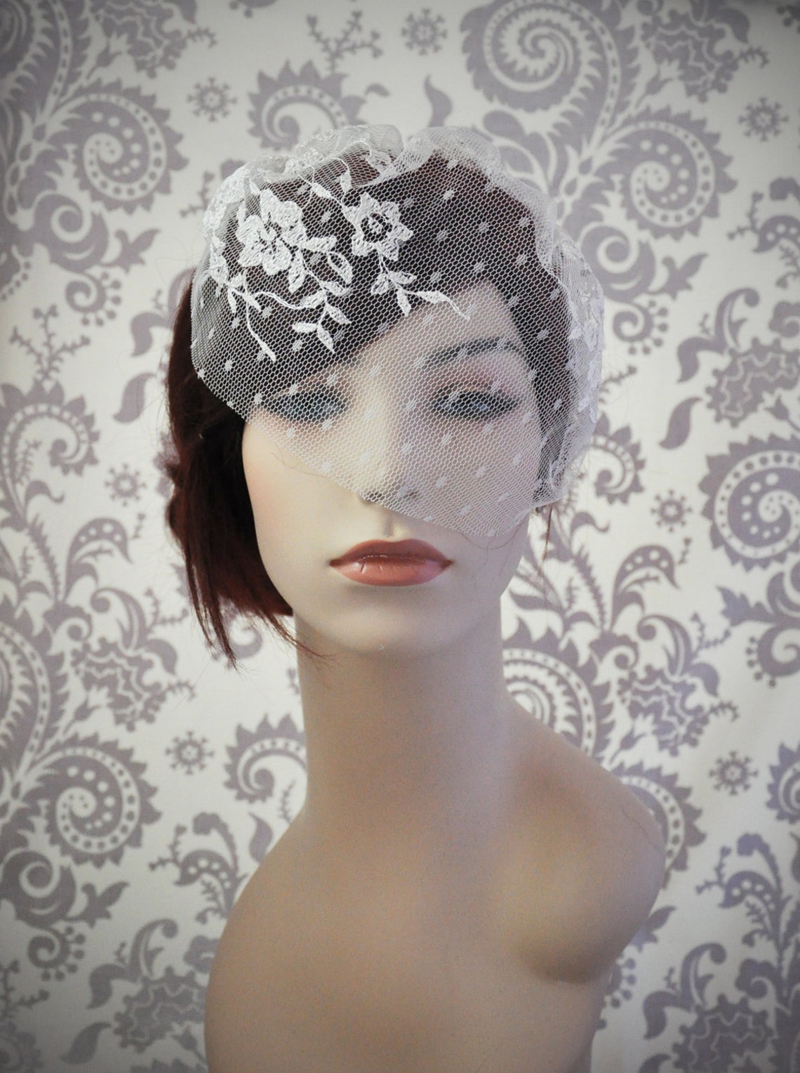 Lace Birdcage Veil W/ Polka Dots Satin Headband Veil W/ Etsy