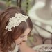 Champagne Lace Headband - Hand Beaded Swarovski pearls and Swarovski crystals. Ivory, White Lace hairpiece. - 102HB