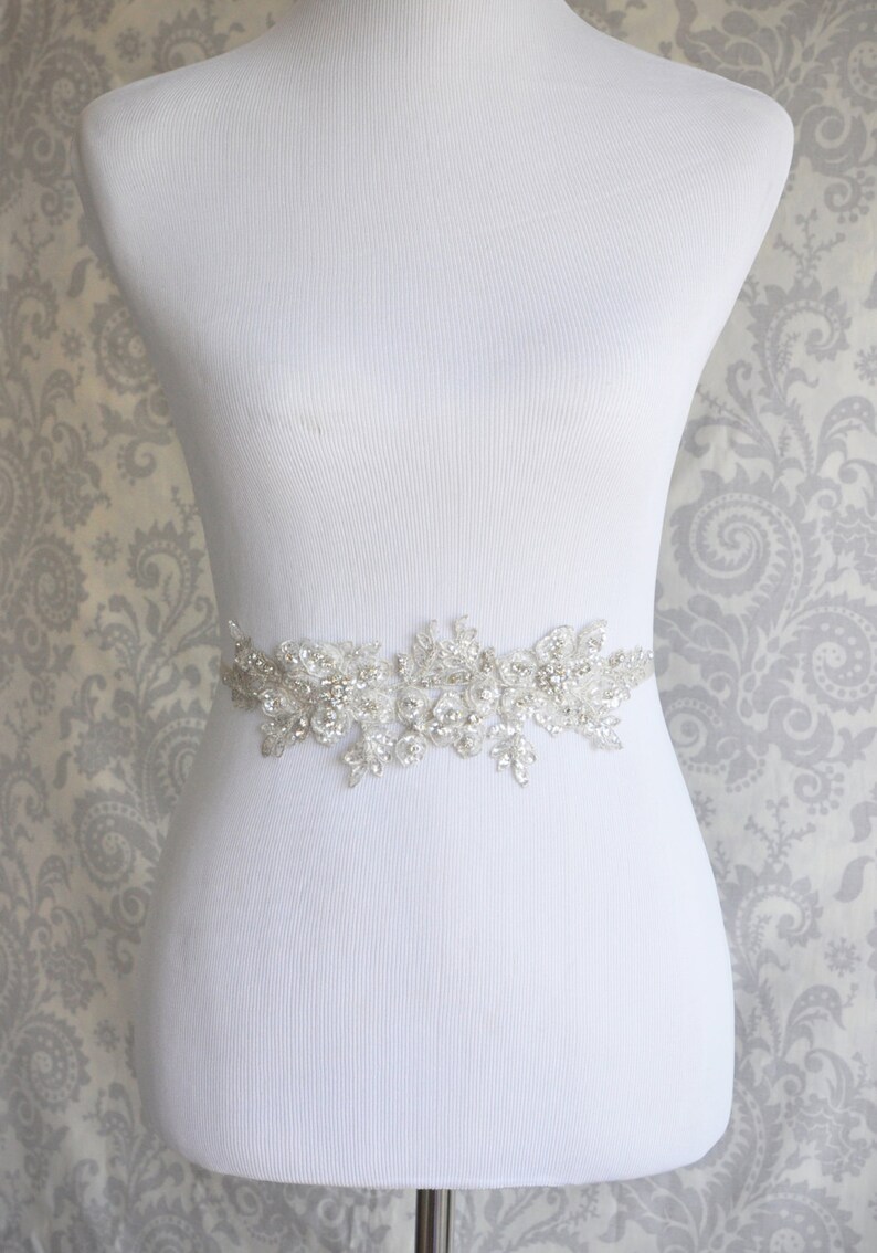 Crystal Sash Rhinestone Bridal Sash on Floral Lace Silver Etsy