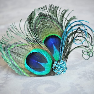 Peacock Feather Fascinator, Blue, Green, Turquoise Hair Accessories, Feather Hair Clip, Bridal, Peacock Wedding - 112HP