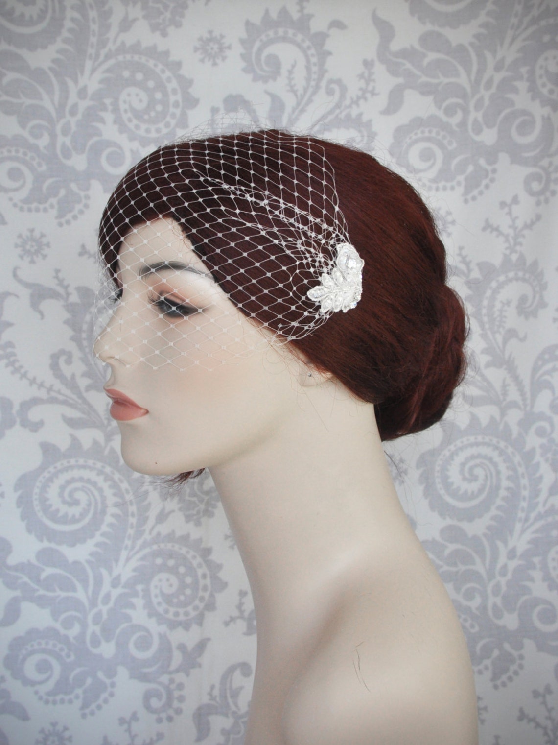 Birdcage Veil With Lace and Crystals//birdcage Veil With Etsy