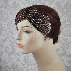Pearl  Bandeau Veil, Pearl Birdcage Veil, Blusher Veil with Tiny Pearls on French Netting, Vintage Style Birdcage Veil, Rhinestone - 122BC