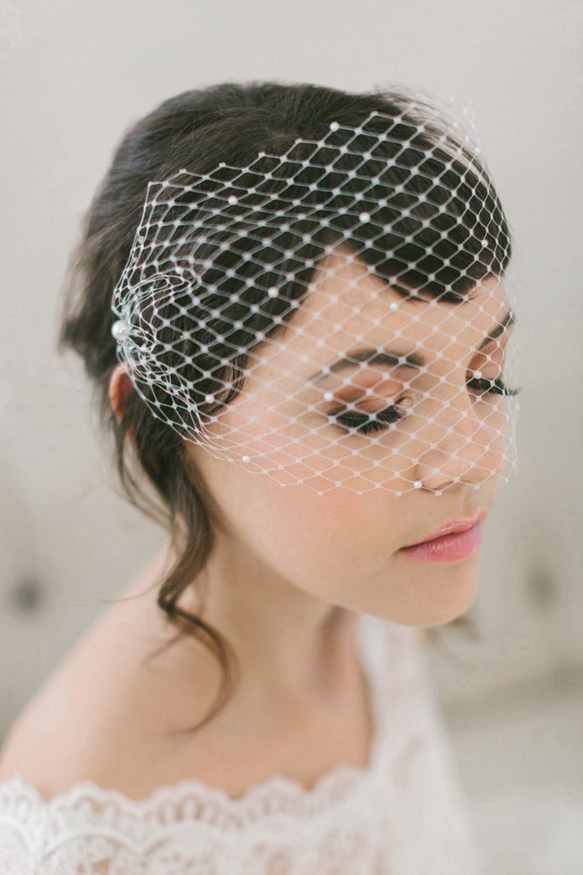 Pearl Studded Birdcage Veil Bandeau Birdcage Veil With Pearls Etsy Canada