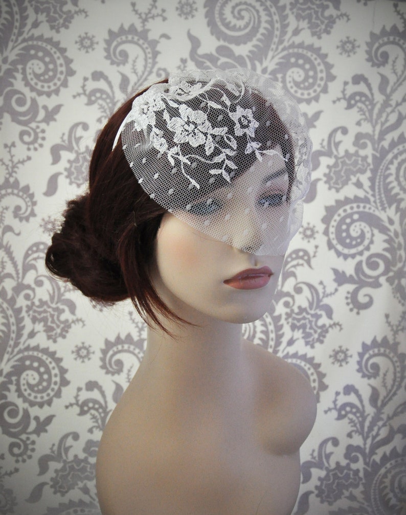 Lace Birdcage Veil W/ Polka Dots Satin Headband Veil W/ Etsy