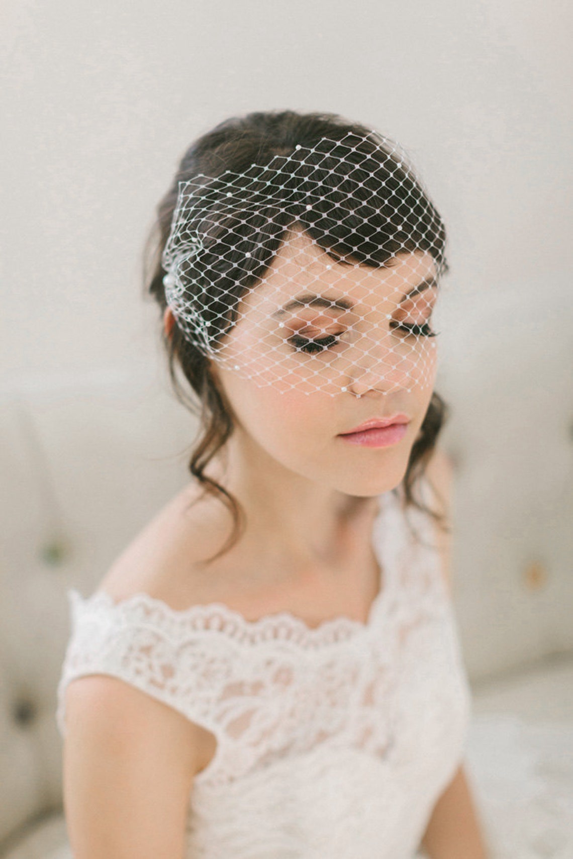 Pearl Studded Birdcage Veil Bandeau Birdcage Veil with Pearls Etsy