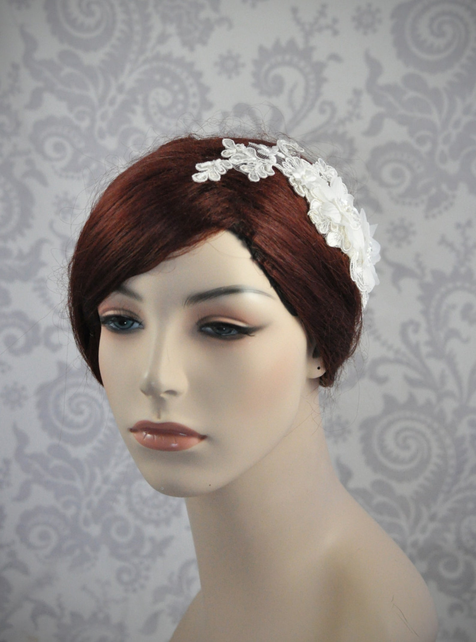 Lace Bridal Headpiece Bridal Hair Accessories Silk Flowers Etsy