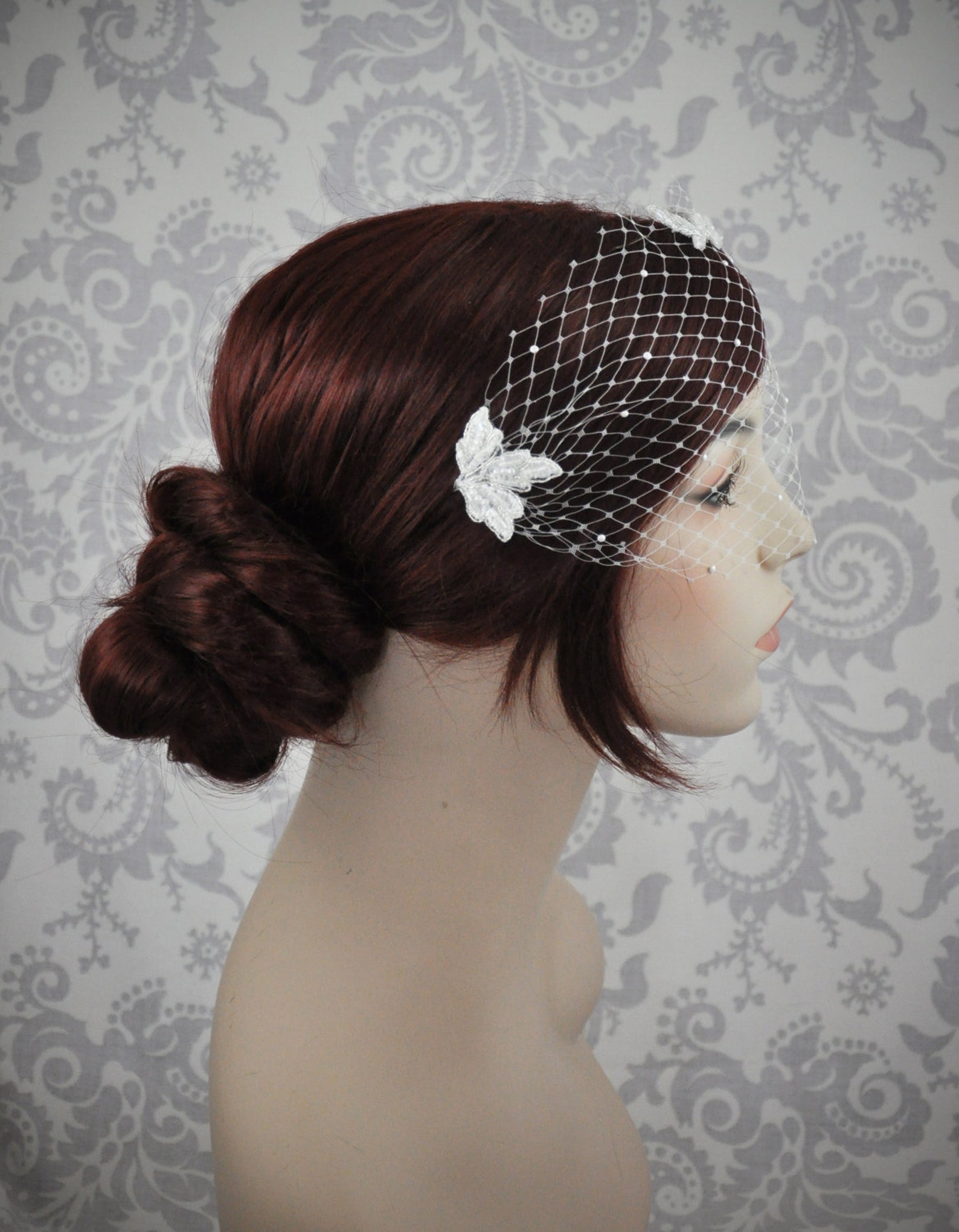 Birdcage Veil Bird Cage Veil Lace Bandeau Veil With Pearls Etsy