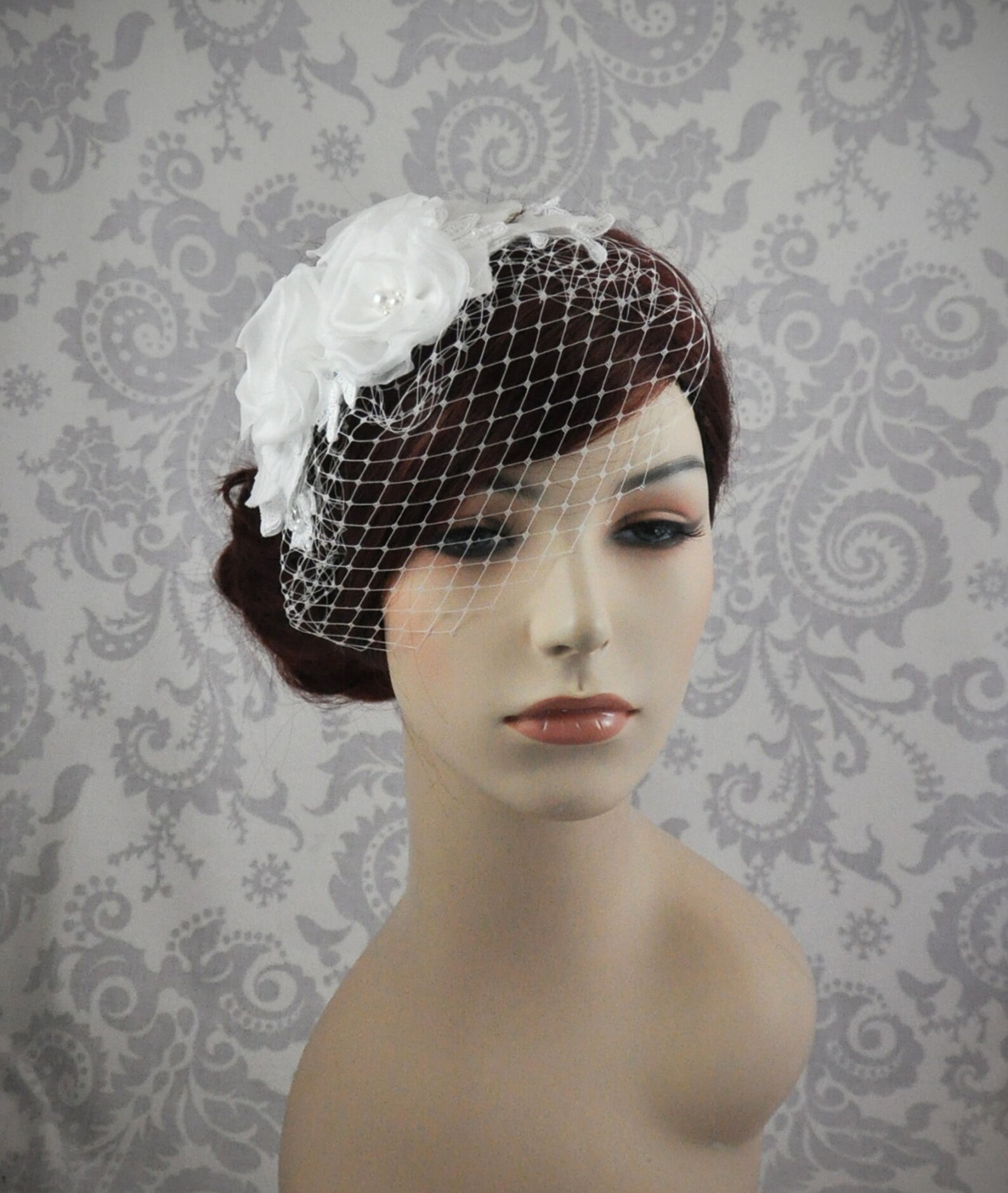 Birdcage Veil Handmade Silk Flowers and Lace Bird Cage Veil Etsy