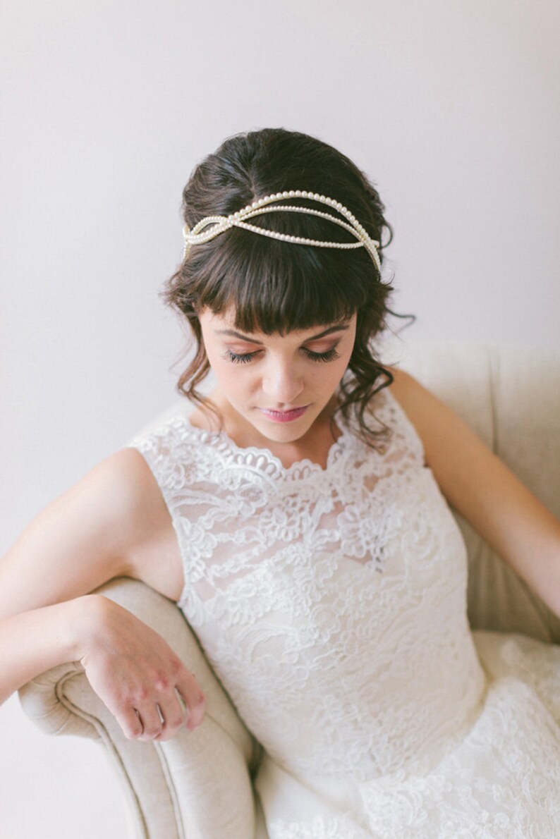 Line of Pearls Bridal Headband Pearl Bridal Headpiece Etsy