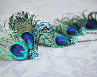 Custom order with Rush order fee- Turquoise Bridal Hair clip, Bridesmaid Gift Set, Bridesmaid Hair, Something Blue - 106HP set