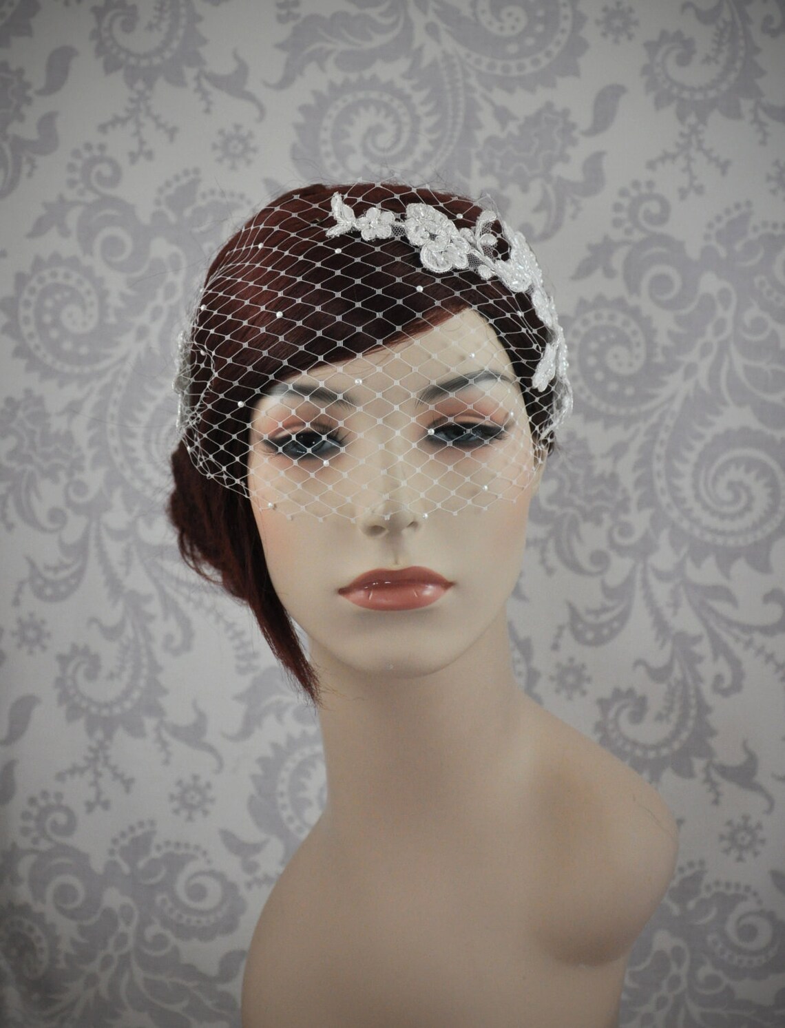 Birdcage Veil Bird Cage Veil Lace Bandeau Veil With Pearls Etsy