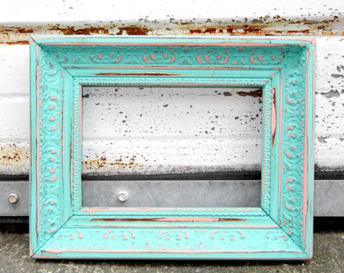 One Ornate 5x7 Frame Aqua Mint Pink and Gold Frame Etsy