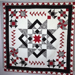 Handmade Red, Black & White Patchwork Quilt