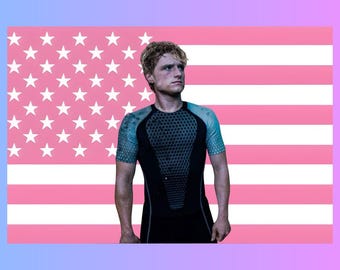 Peeta Mellark Pink Flag Tapestry | The Hunger Games Fan Decor | BookTok Wall Art | Aesthetic Dorm Room Decor