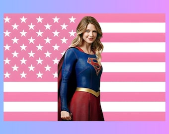 Melissa Benoist Pink Flag Tapestry | Supergirl Actress Fan Decor | DC TV Wall Art | Aesthetic Dorm Room Decor