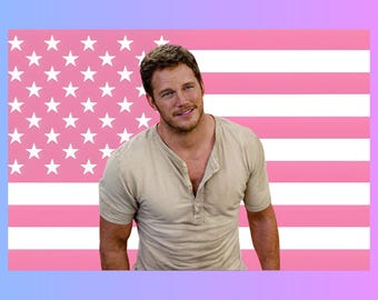 Arazzo con bandiera americana rosa di Chris Pratt – Decorazione murale di film d'azione / Decorazione per la stanza degli attori / Bandiera per fan di Hollywood / Striscione da parete con estetica cinematografica