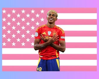 Lamine Yamal Pink American Flag Tapestry – Football Star Wall Art | Soccer Fan Decor | Aesthetic Pink Flag | Sports Room Gift