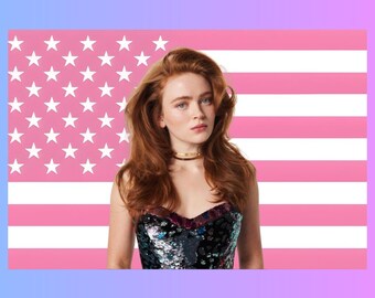 Sadie Sink Pink Flag Tapestry | Stranger Things Fan Decor | Hollywood Actress Wall Art | Aesthetic Dorm Room Decor