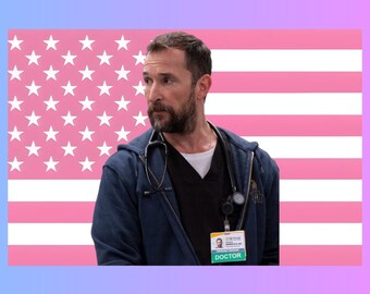 Arazzo ispirato al Dr. Robby Flag di The Pitt, arazzo del dottor Noah Wyle, decorazione murale per serie TV mediche, bandiera rosa americana per camera di confraternita