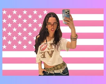 DANIELA Katseye Pink American Flag Wall Decor Tapestry - Gift for KPOP fans, College gift, Dorm Decor, Wall Tapestry