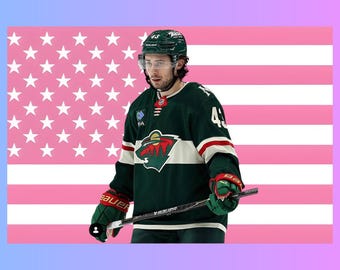 Arazzo con bandiera americana rosa di Quinn Hughes – Decorazione murale da hockey NHL / Bandiera per tifosi sportivi / Arredamento estetico rosa per camera da letto