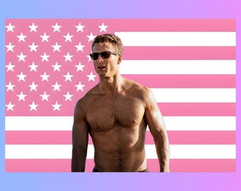 Glen Powell Pink Flag Tapestry | Hollywood Actor Fan Decor | Movie Wall Art | Aesthetic Dorm Room Decor