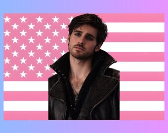 Captain Hook (Killian Jones) Pink Flag Tapestry | Once Upon a Time Fan Decor | Fantasy TV Wall Art | Aesthetic Dorm Room Decor
