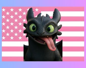 Toothless Pink Flag Tapestry | How to Train Your Dragon Fan Decor | Night Fury Wall Art | Aesthetic Dorm Room Decor