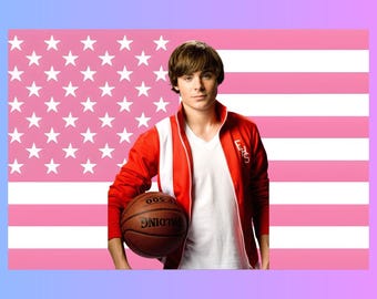 Arazzo con bandiera rosa di Troy Bolton / Decorazione per fan di High School Musical / Quadri Disney / Decorazione estetica per la camera del dormitorio