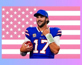 Josh Allen Pink Flag Tapestry | Buffalo Bills Fan Decor | NFL Football Wall Art | Aesthetic Dorm Room Decor