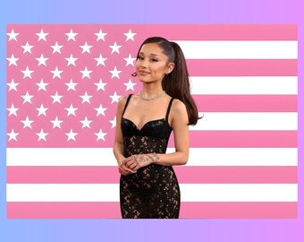 Ariana Grande Pink US Flag | Pop Star Aesthetic Wall Flag | Hot Girl Dorm Frat Room Decor | Girly Icon Wall Art