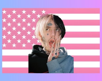 Lil Peep Flag, Emo Rap Wall Tapestry, Pink USA Banner | Music Artist Room Decor, Hip Hop Gift