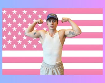 Hudson Williams Pink US Wall Tapestry Flag, Celebrity Room Decor, Bedroom Wall Art, Aesthetic Dorm Banner