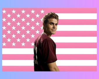 Stefan Salvatore Pink US Flag | Paul Wesley Vampire Diaries Decor | Hot Vampire Wall Flag | Dorm Frat Room TVD Art