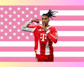 Michael Olise Pink US Flag, Football Star Wall Tapestry Banner, Soccer Fan Room Decor, Athlete Gift