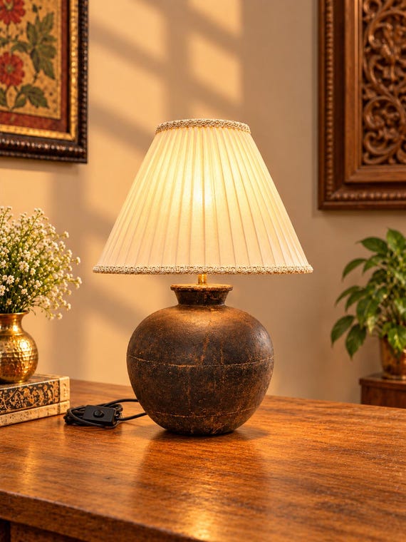 Vintage Iron Pot Table Lamp, Rustic Antique Style Lighting, Repurposed Iron Vessel Lamp, Industrial Farmhouse Home Decor