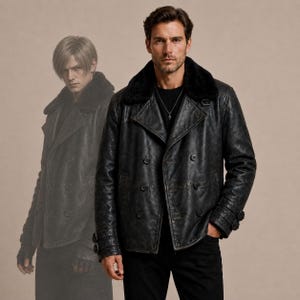 Leon S. Kennedy-jas | Resident Evil 9 Requiem handgemaakt zwart leren kostuum met bontkraag