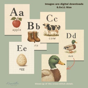 Cross Stitch Alphabet Posters, Neutral Classroom Decor, Printable ABC Art, Vintage Cozy Classroom, Kindergarten Preschool Alphabet image 1