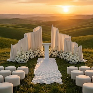 Modern Curved Wedding Arch | Asymmetric Wave Backdrop Stand, Metal Alloy Frame